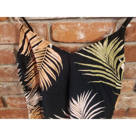 RVCA black V-neck tank with multicolored fern design. Size L - Picture 3 of 4